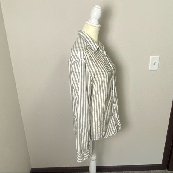 H&M Linen Blend Striped Button Front Regular Fit Coupe Standard Button Up Mens S - Picture 7 of 16